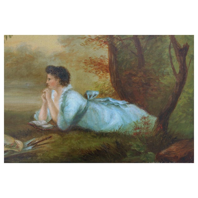 Woman by The Lake - Late 19th Century Figurative Landscape Gorgeous 19th Century figurative landscape of a woman by a lake...