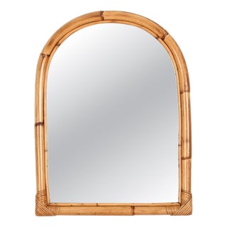Mid-Century Arch Mirror in Curved Bamboo and Rattan, Italy, 1960s For Sale