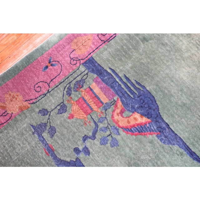 Pink Green Antique Chinese Art Deco Foyer Size Carpet For Sale - Image 10 of 18