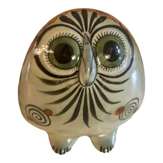 Vintage Tonala Mexican Pottery Owl For Sale