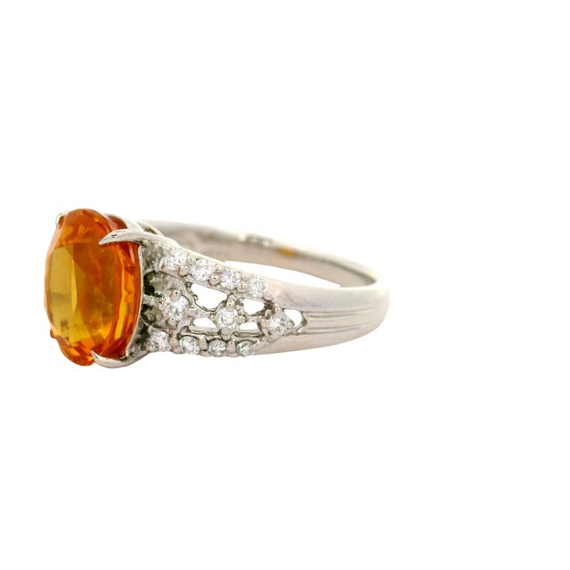 3.67 Carat Orange Sapphire Diamond Platinum Ring, Size 7 For Sale In Los Angeles - Image 6 of 6