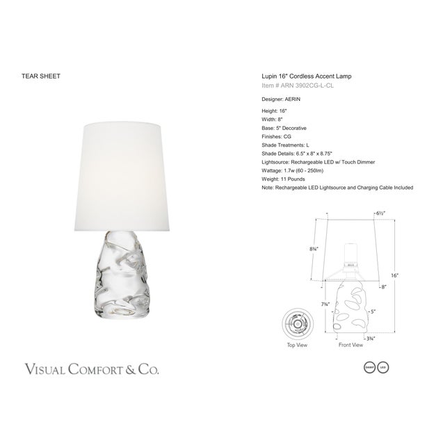 AERIN by Visual Comfort Signature Lupin 16" Cordless Accent Lamp in Clear Glass with Linen Shade Designer: AERIN Height:...