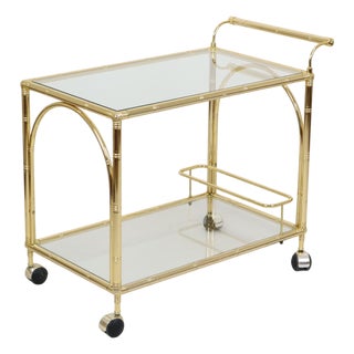 Hollywood Regency Faux Bamboo and Glass Bar Cart by Orsenigo, Italy, 1970s For Sale