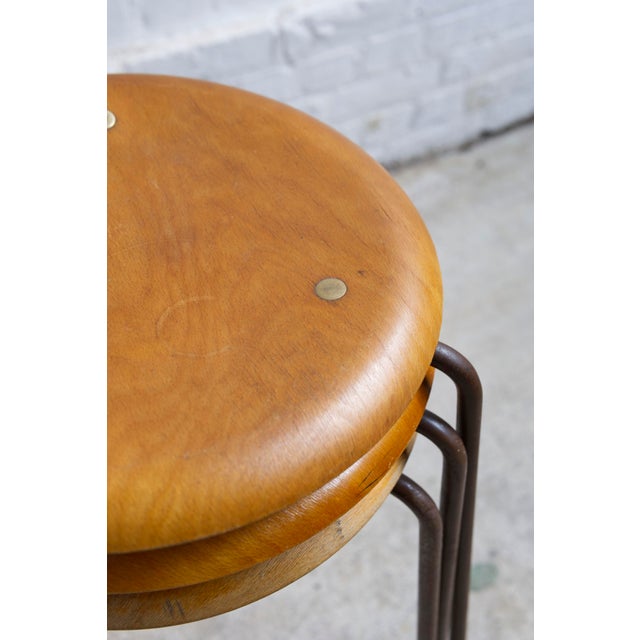 Vintage Tripod Dot Stools in Teak and Copper by Fritz Hansen, 1950s, Set of 3 For Sale - Image 6 of 15