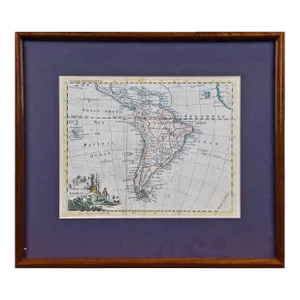 South America: Hand-colored 18th Century Framed Map by Thomas Jefferys