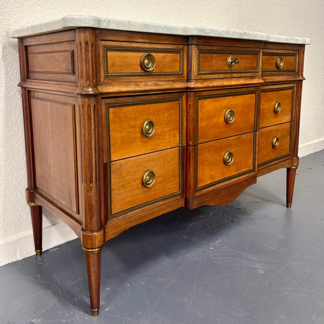 Wood Antique French Louis XVI Style Marble Top Commode For Sale - Image 7 of 12
