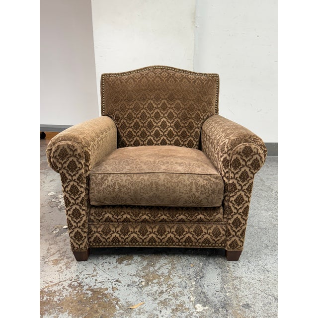 Design Plus Gallery presents a Custom Design Lounge Arm Chair. Upholstered in a cut mohair upholstered with a diamond...