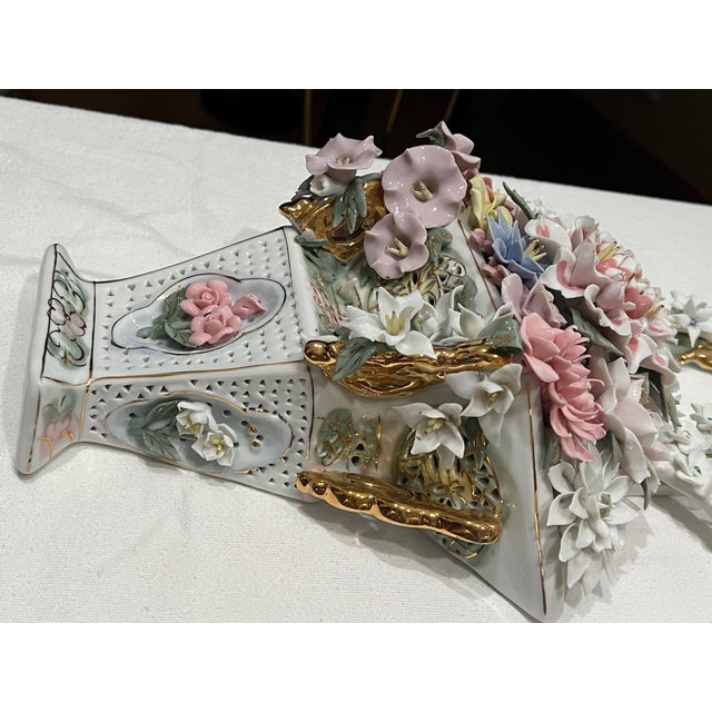 Art Nouveau Antique Capodimonte Flower Basket Wall Art For Sale - Image 3 of 11