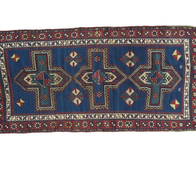 1900 - 1909 1900s Persian Blue Eagle Kazak - 3'10" X 7'10" For Sale - Image 5 of 8