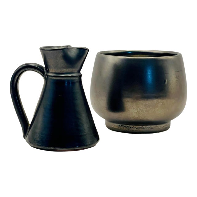 Mid 20th Century Prinknash Grey Cream and Sugar Set For Sale