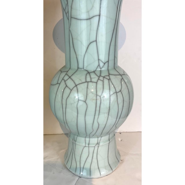 Modern Currey & Company Modern Robins Egg Blue Roku Glaze Porcelain Vases Pair For Sale - Image 3 of 5