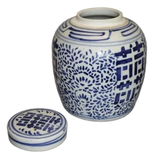 Vintage Chinese Double Happiness Ginger Jar With Lid