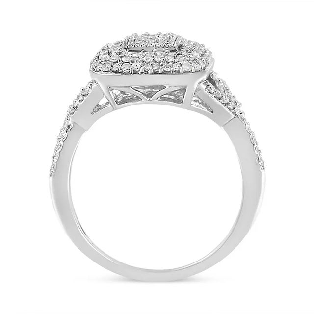 Contemporary .925 Sterling Silver 1/2 Cttw Round-Cut Diamond Cluster Cushion Ring (I-J , I1-I2) - Size 6 For Sale - Image 3 of 5