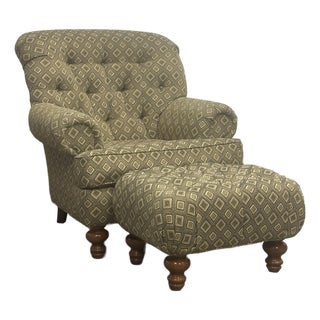 Highland House Tufted Upholstered Chair With Ottoman For Sale