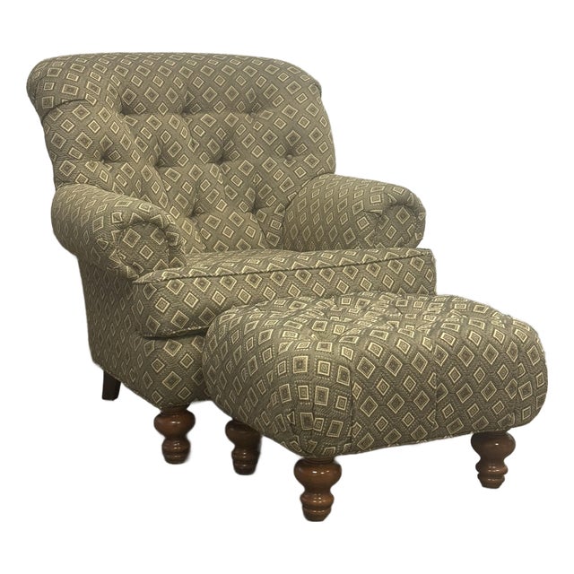 Highland House Tufted Upholstered Chair With Ottoman For Sale