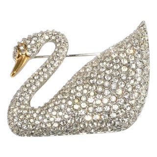 Vintage Swarovski Swan Brooch With Clear Pave' Set Rhinestones For Sale