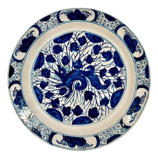 18th Century Dutch Delftware Blue and White Dragon Charger, Circa 1700 For Sale