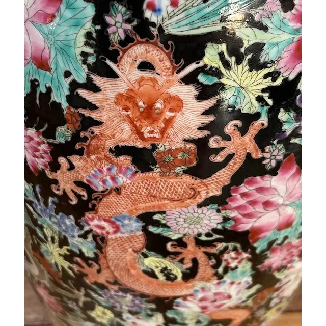 A Pair of 1920s Large Chinese Famille Noire Porcelain Vase For Sale In Boston - Image 6 of 12