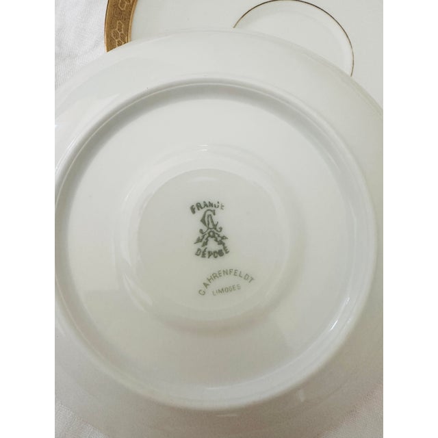 English Vintage C. Ahrenfeldt Set of 6-24kt Gold Rim Saucers For Sale - Image 3 of 6