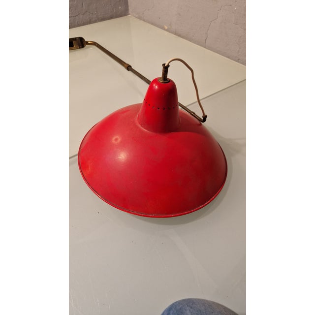Mid-Century Modern Vintage Wall Lamp in Brass with Double Extension and Red Lampshade, 1950s For Sale - Image 3 of 10