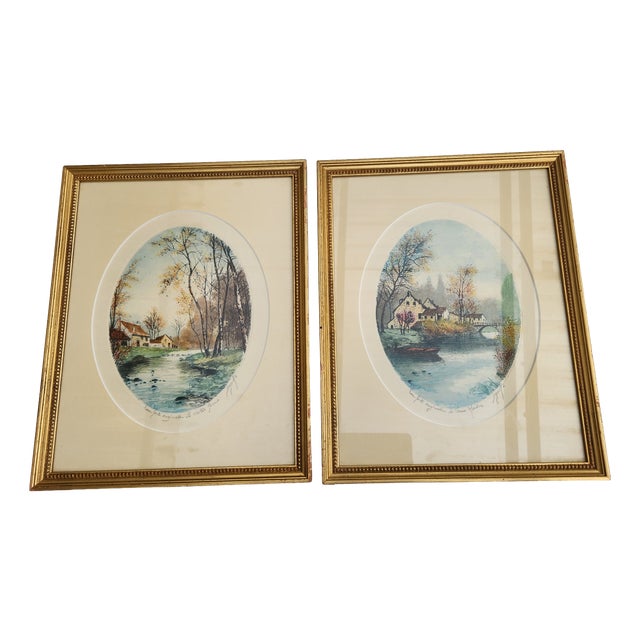 The Old Mill, 1920s, Watercolor, Set of 2 For Sale