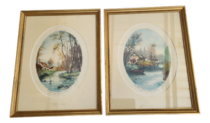 The Old Mill, 1920s, Watercolor, Set of 2