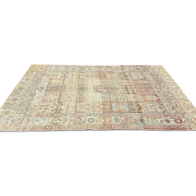 1920s Antique Rug 7x10 | Garden Panel Design in Soft Ivory, Red & Blue For Sale - Image 5 of 5