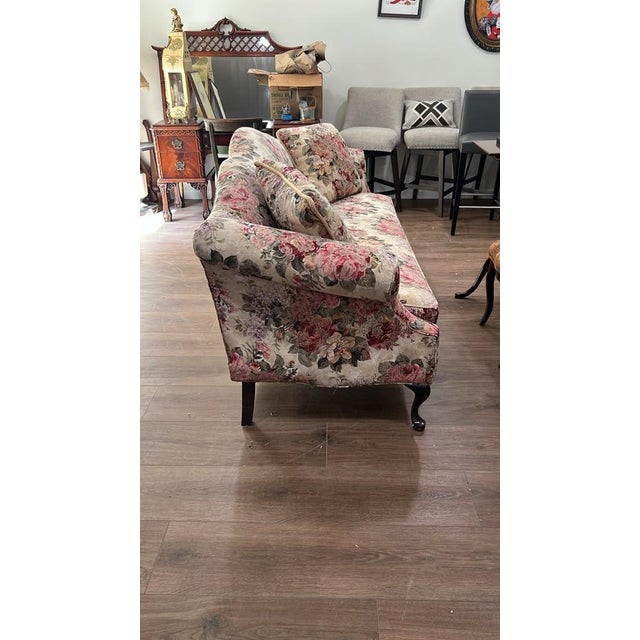 1990s Vintage Floral Humpback Sofa With Carved Claw-and-Ball Feet For Sale - Image 5 of 5