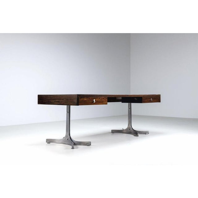 Striking large executive desk designed and manufactured by trau arredamenti metallici s.p.a., italy 1960. This...