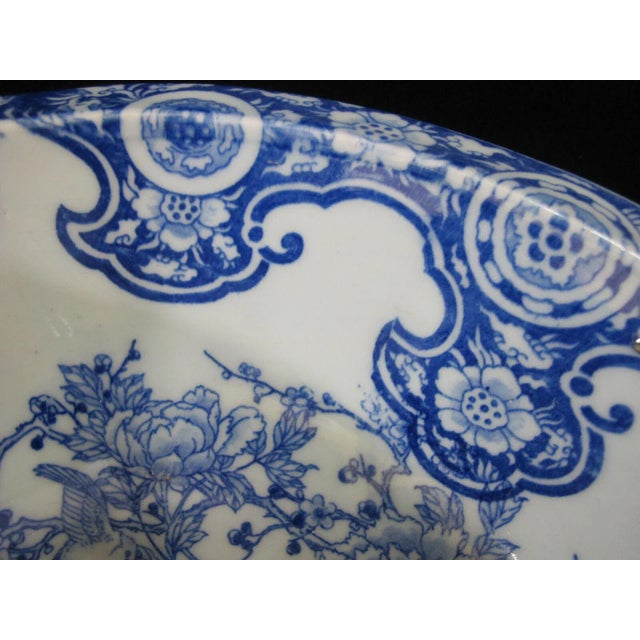Early 20th Century Chinese Cobalt Blue Porcelain Bird & Flower Design Basin Bowl For Sale - Image 5 of 8