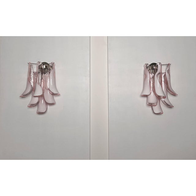 Vintage Italian Murano Wall Lights with Pink Lattimo Glass Petals in the manner of Mazzega, 1990, Set of 2 For Sale - Image 13 of 18