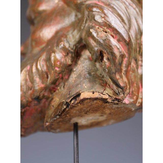 Polychrome Carved Bishop Bust, Continental Ecclesiastical Fragment, 1790, Limewood For Sale - Image 6 of 18