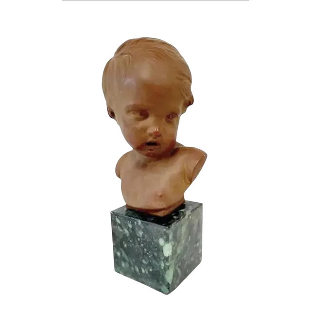 Vintage French Terracotta Bust of a Child on Marble Plinth For Sale - Image 12 of 12