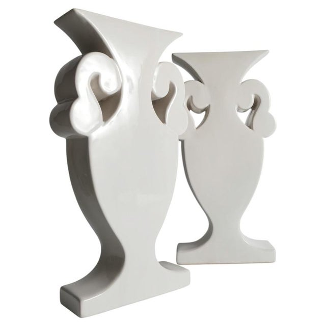 Vintage Flattened White Ceramic Urn Vases, 1980s, Set of 2 For Sale - Image 14 of 14