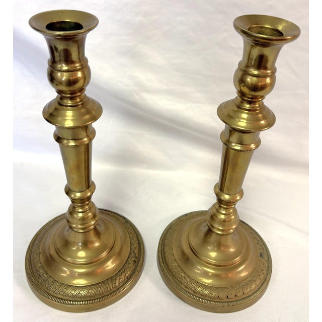 French Antique French Brass Candlesticks- A Pair For Sale - Image 3 of 18