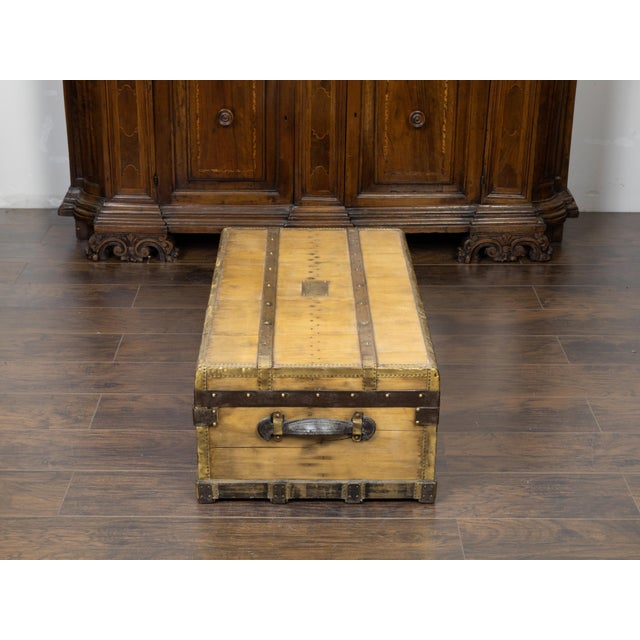 Wood French 1930s Lavolaille Pine Trunk with Maker's Label and Monogram For Sale - Image 7 of 12
