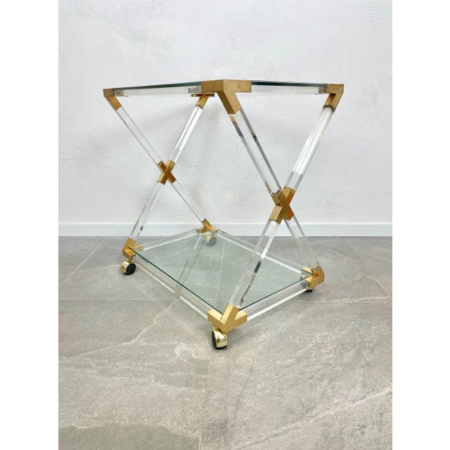 Acrylic Brass & Glass Serving Cart, Italy, 1970s For Sale - Image 6 of 13