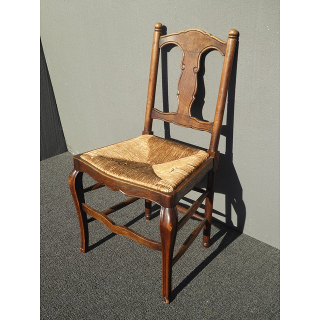 Vintage French Country Style Oak Wood & Rush Seat Accent Chair Chairish