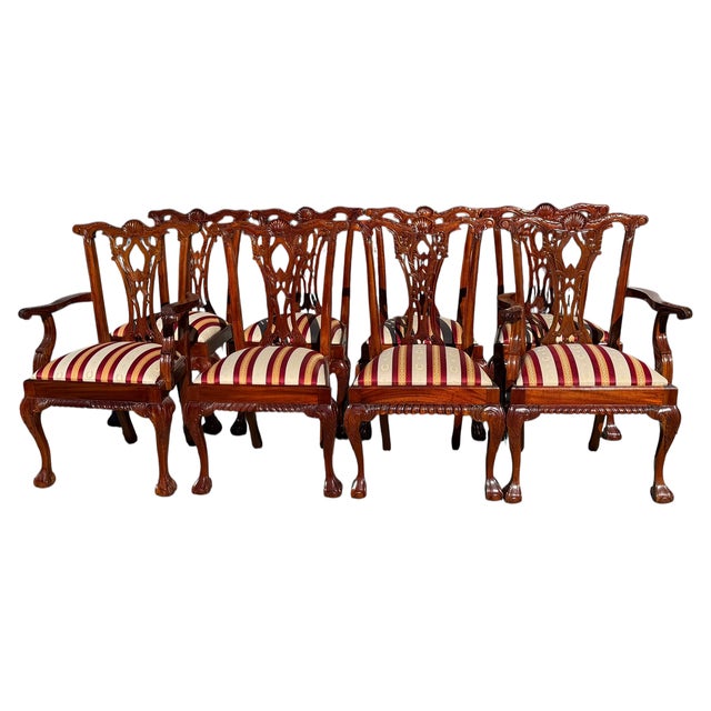 English Chippendale Style Carved Mahogany Ball & Claw Dining Chairs- Set of 8 For Sale - Image 4 of 7
