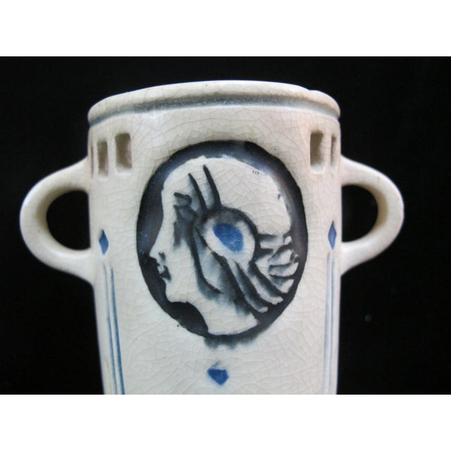 Weller "Ethel" vase. Creamware with cameo design Very good condition, hairline showing at interior, does not show through...