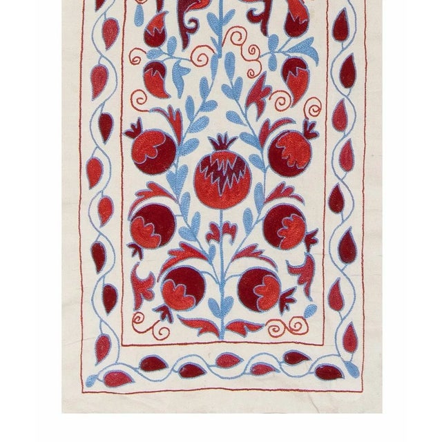 1.7x6.3 Ft Asian Suzani Textile Table Runner. Silk Embroidered Wall Hanging For Sale - Image 4 of 6