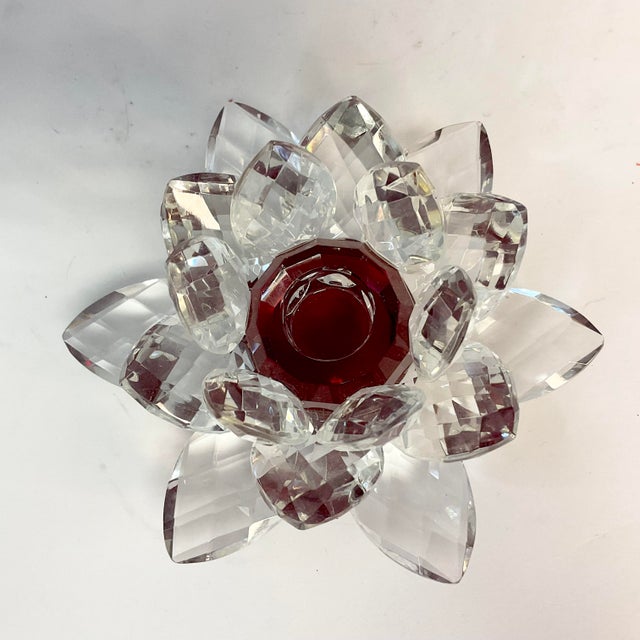 Glass Mid-Century Hollywood Regency Lotus Crystal Candle Holder. For Sale - Image 7 of 7