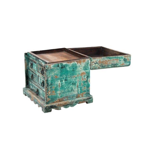 14" Distressed Faded Teal Green Small 5 Drawers Storage Chest Box For Sale - Image 4 of 8