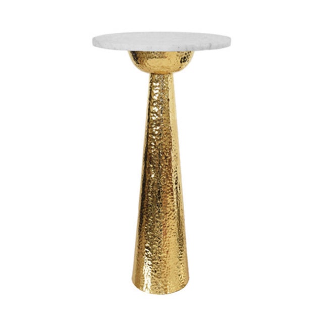 Matthew Izzo Home Cynthia Tapered Hammered Brass Base and White Marble Top Side Table For Sale In New York - Image 6 of 6
