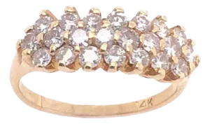 14 Karat Yellow Gold With Triple Tier Diamonds Wedding / Anniversary Ring