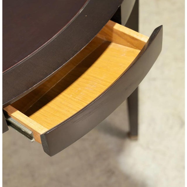 Hollywood Regency Late 20th Century John Hutton for Donghia Round Ebonized Wood Center Table With Brass Casters For Sale - Image 3 of 4
