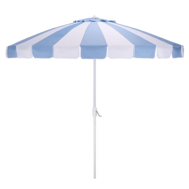 Baby Blue Buti 9 Ft Crank Umbrella, Baby Blue Cabana Stripe/White Pole For Sale - Image 8 of 8