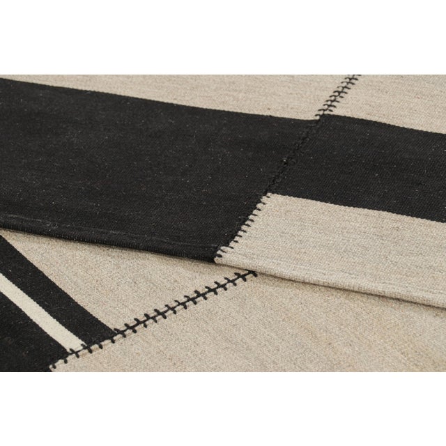 Textile Rug & Kilim’s Contemporary Kilim, Taupe With White and Black Textural Stripes For Sale - Image 7 of 7