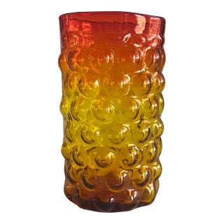 Vintage Blenko Amberina Bubble Optic Tumbler – Etched Signed For Sale