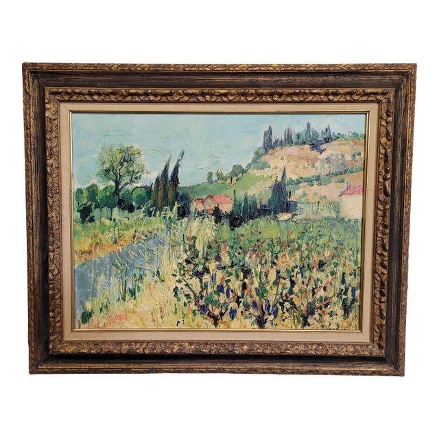 1950s Impressionist Plein Air Landscape Oil Painting by Yolande Ardissone, Framed For Sale